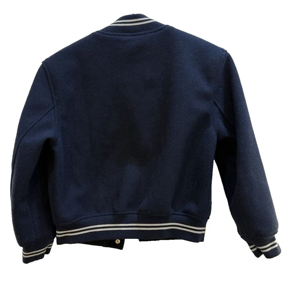 Gap Kids Varsity Bomber Letter Jacket Navy Blue Sleeves Sz Small Lined Athletic